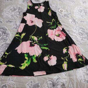 Anne Klein Sleeveless A-Line Floral Print Dress Black/Pink Size 8 NWT